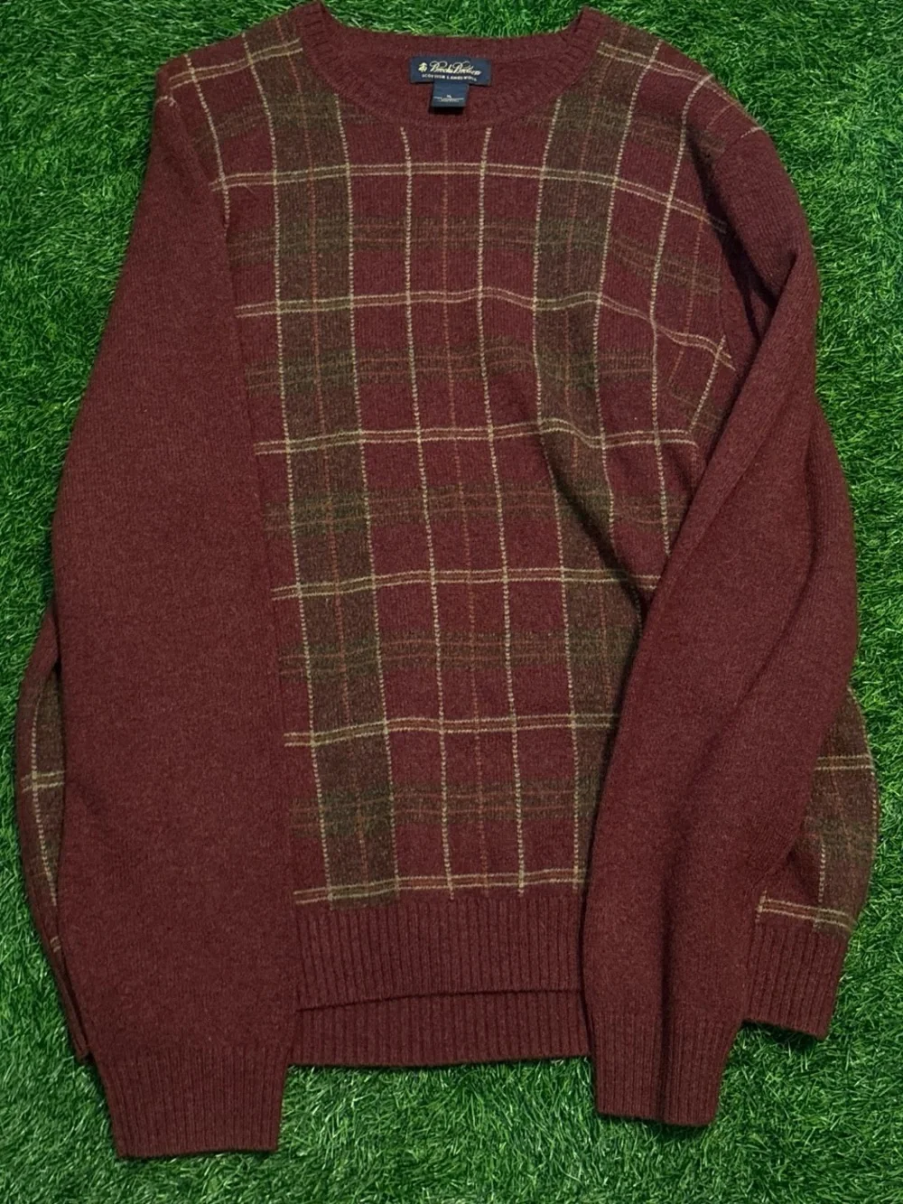 BrooksBrothers Men’s Burgundy Plaid Wool Sweater XL